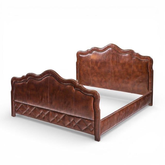 Baker Furniture Company Baker Furniture Leather Nailhead Trim King Bed For Sale - Image 4 of 4