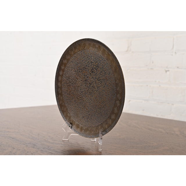 Art Deco Tiffany Studios New York Bronze Footed Charger Plate or Tray With Greek Key Design For Sale - Image 3 of 11