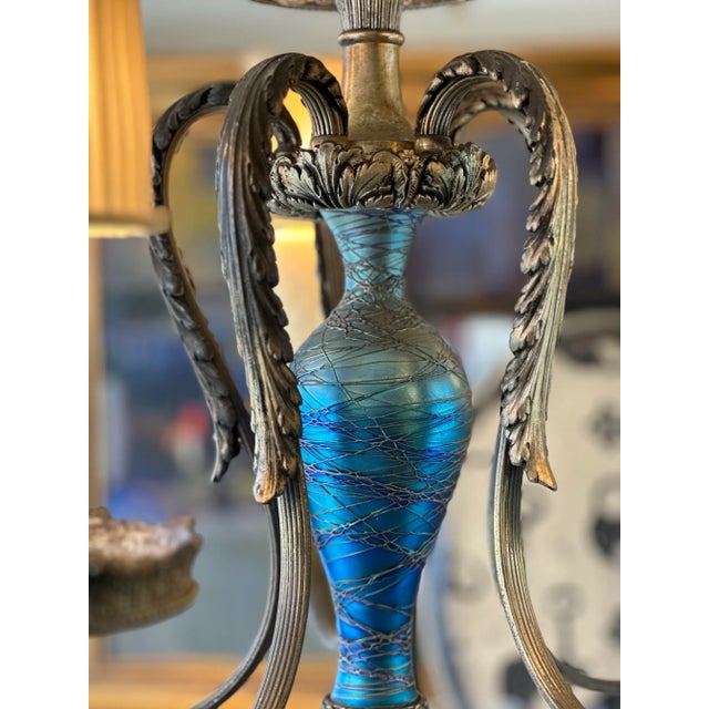 Antique Durand Blue Iridescent Glass Chandelier.