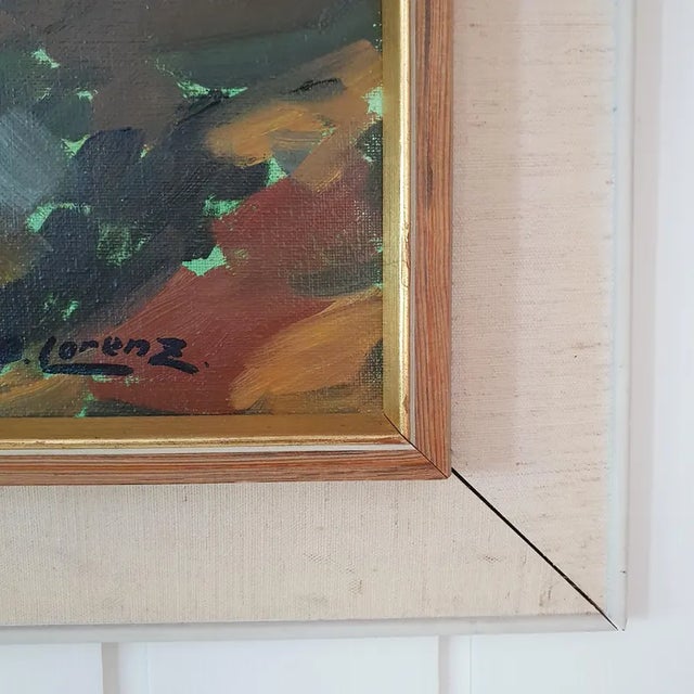 Mid Century Modernist Hillside Village Oil Painting by y.b. Lorenz For Sale - Image 6 of 18