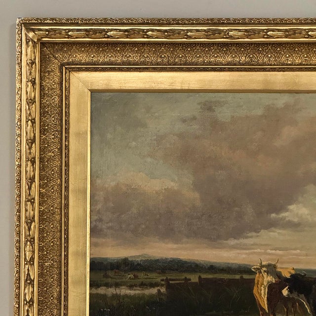 Wood Antique Oil Painting on Canvas by Henri Dupont (1890-1961) 'Grazing Cattle' For Sale - Image 7 of 18