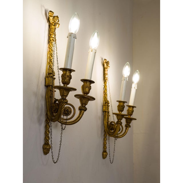 Napoleon III Wall Lamps in Gilded and Hand-Chiseled Bronze, Set of 2 For Sale - Image 9 of 9
