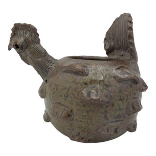 Grace Nell Hewell Southern Folk Art Studio Pottery Rooster Bowl Planter For Sale