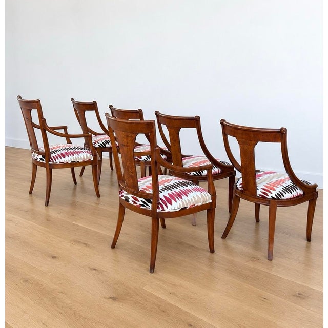 Vintage Neoclassical Style Dining Chairs - Set of 6. Newly Upholstered in Abstract Patterned Velvet. For Sale - Image 9 of 11