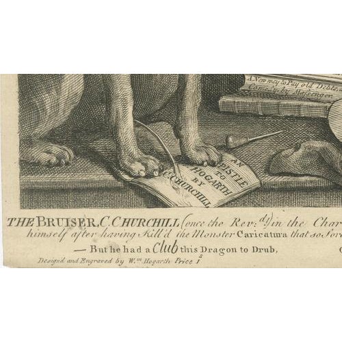 William Hogarth, The Bruiser Satirical Churchill Bear Illustration, 1763, Engraving For Sale - Image 9 of 10