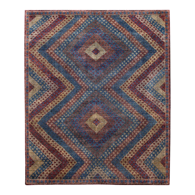 Multicolor Geometric Modern Soumak Style Wool Rug For Sale