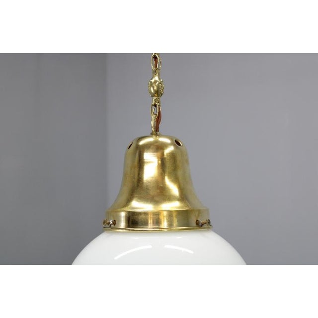 White Luzette Pendant Lights in Opaline Glass and Brass by Peter Behrens for Aeg, 1930s, Set of 2 For Sale - Image 8 of 17