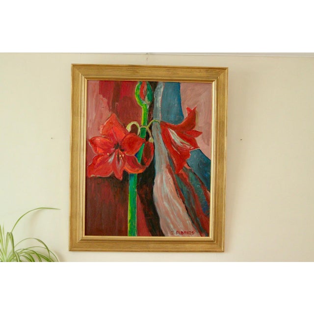 Ingegerd Alberts, Red Lillies, 1960s, Oil on Canvas, Framed For Sale - Image 11 of 11
