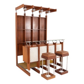 Italian Bar Unit with Stools, 1970s, Set of 3 For Sale