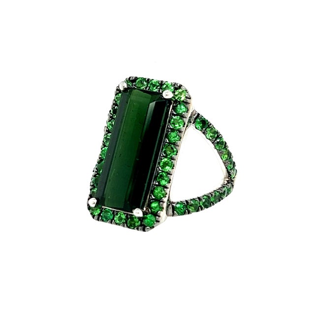 Metal Natural Tourmaline Tsavorite Ring 7 14k Gold 6.77 TCW Certified For Sale - Image 7 of 11