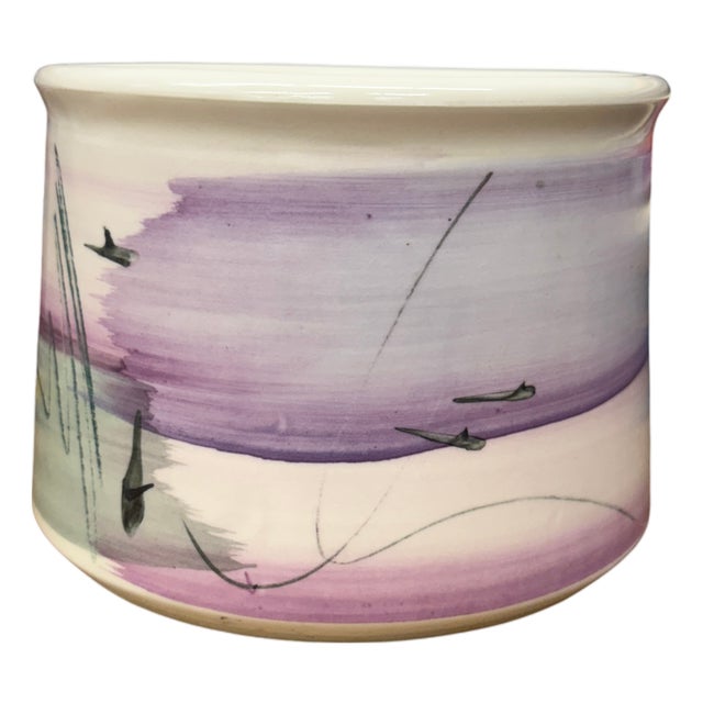 Hand-Painted Lavender Ceramic Bowl with Gradient Brushwork For Sale