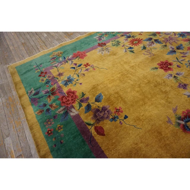 1920s 1920s Goldenord Field Floral Antique Chinese Art Deco Carpet by Nichols Workshop For Sale - Image 5 of 12