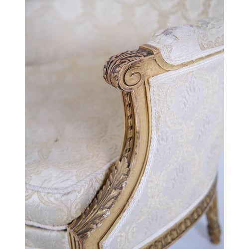 Bergère Armchair in Gilded Wood and Light Fabric, 1860 For Sale - Image 6 of 12