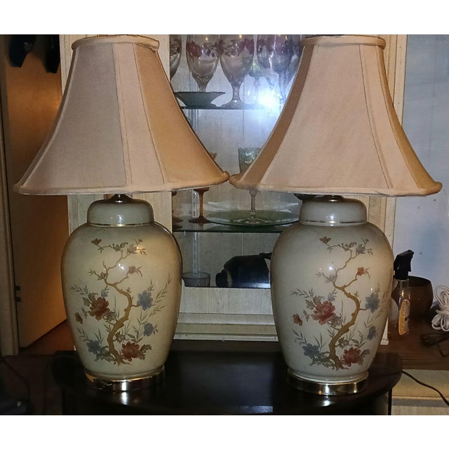 Mid 20th Century Chinoiserie Ceramic Floral Ginger Jar Table Lamps - a Pair For Sale In Naples, FL - Image 6 of 7