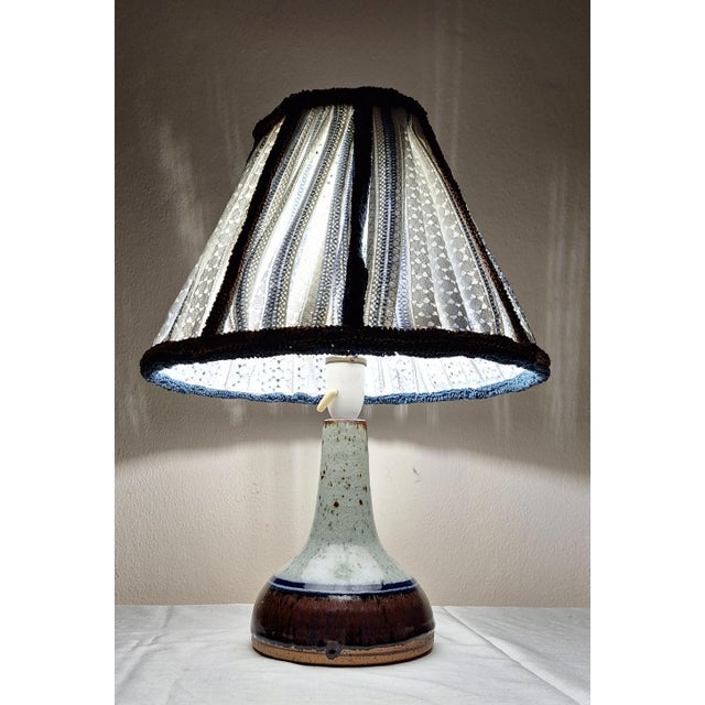 1970s Vintage Danish Table Lamp with Ceramic Base and Fabric Shade, 1970s For Sale - Image 5 of 9