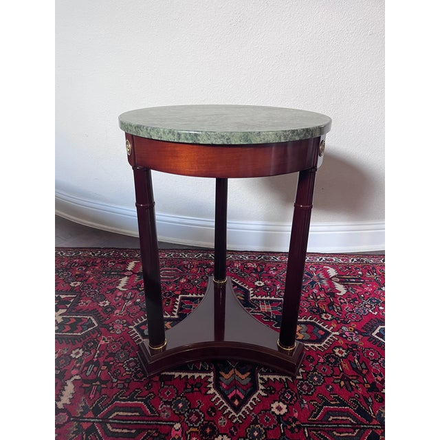 Bombay Company French Empire Neoclassical Style Green Marble Top Side Mahogany Table Made in Taiwan 18” diameter 25.25”...