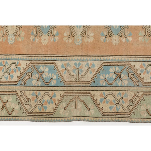 Vintage Turkish Medallion Rug, Hand-Knotted Wool, Peach and Blue For Sale - Image 9 of 10