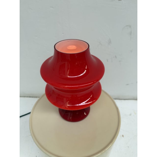 "Mushroom" table lamp in red glass, made by Hustadt , Germany ,1970s. Original 1970s modernist German table light made of...