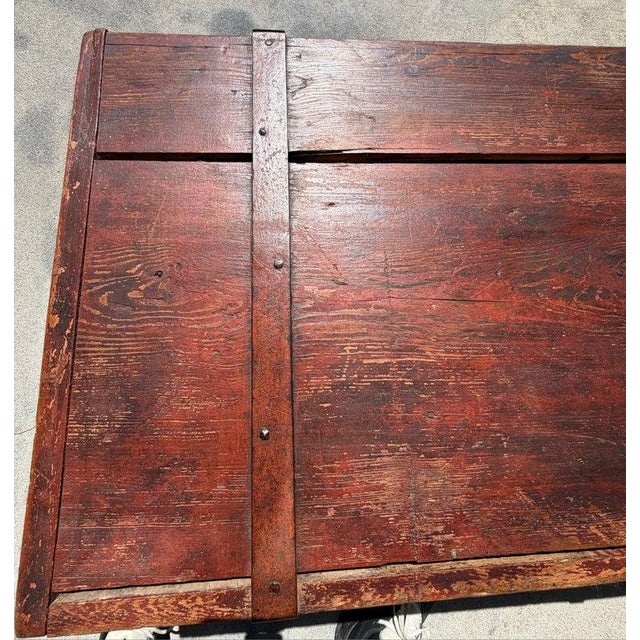 19th Century Early 19th Century Original Painted Wood Trunk W/Hand Forged Iron Hardware For Sale - Image 5 of 14
