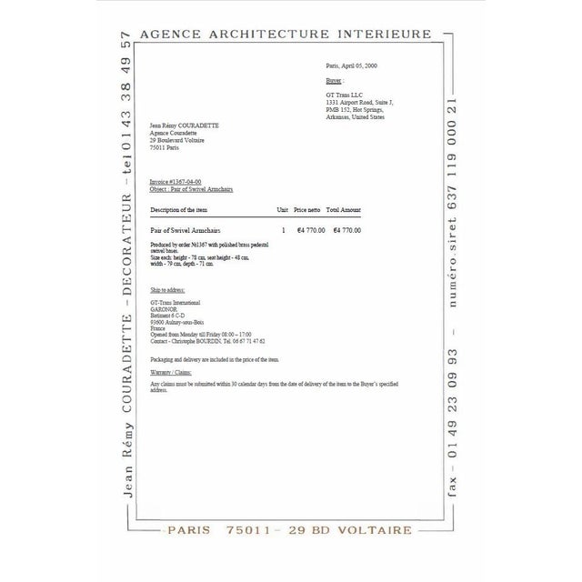 Gold Vintage Swivel Chairs by Jean-Rémy Couradette, France, 2000, Set of 2 For Sale - Image 8 of 9