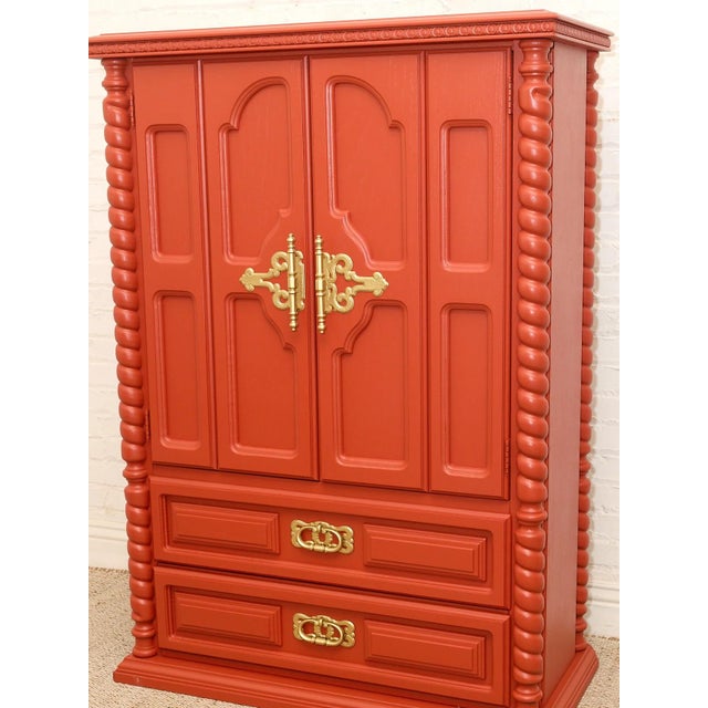 Vintage Red Armoire With Ornate Gold Hardware For Sale - Image 12 of 12