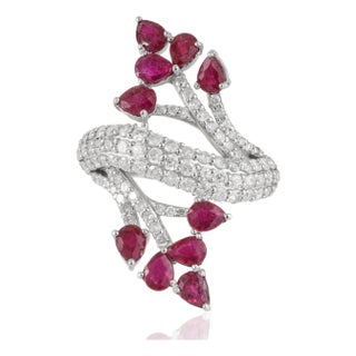 Art Nouveau Inspired Natural Ruby & Diamond Cocktail Ring for Women, Size 7 For Sale