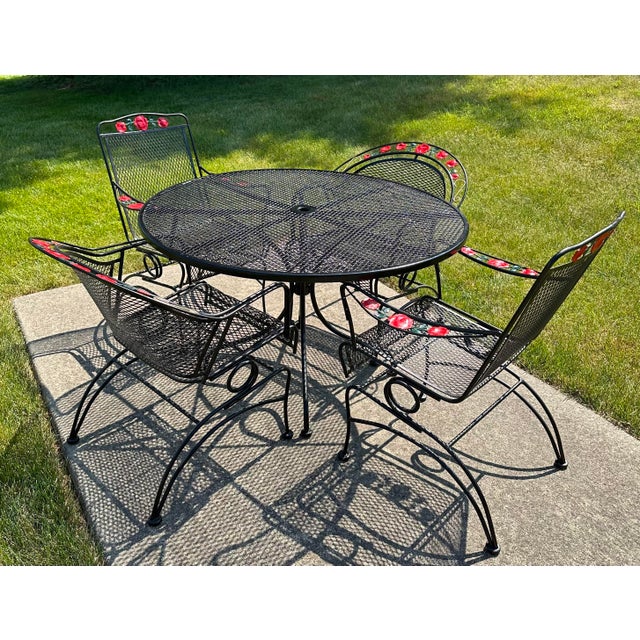 Wrought Iron Patio Table & 4 Chairs, Styled After Woodward, Made by Sam