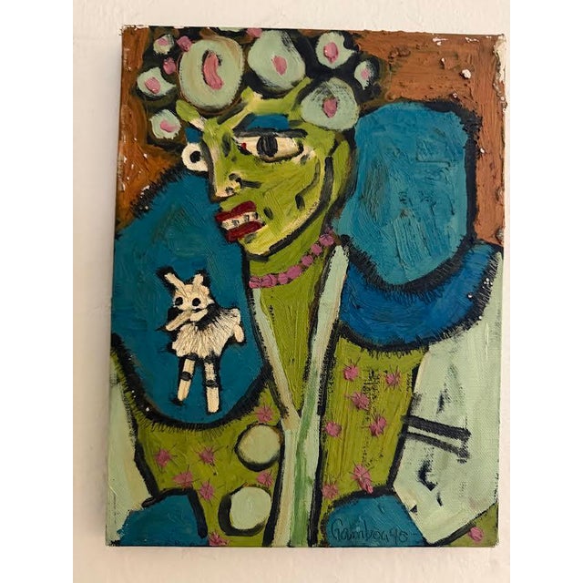 A wonderful piece by Diane Gamboa,! Oil on canvas 9 x 12 titled "Weak Spots" 1990. :Purchased directly from the artist in...