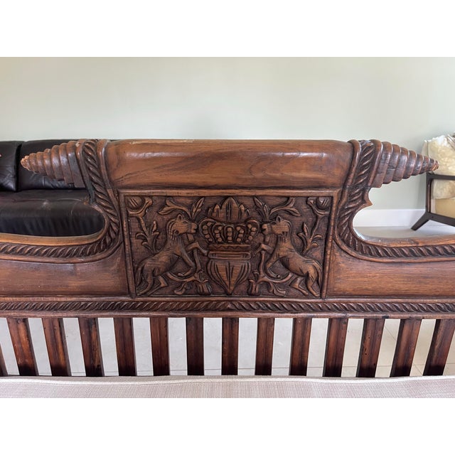 Antique Anglo-Indian Carved Wood Daybed With Cushion. For Sale - Image 4 of 9