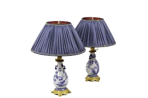 Table Lamps in Blue and White Earthenware and Gilt Bronze, 1880s, Set of 2