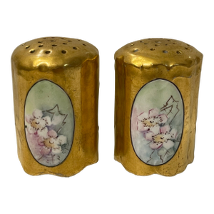 Late 19th Century Rosenthal Philip Bavaria Hand-Painted Gold Leaf Salt & Pepper Shakers- a Pair