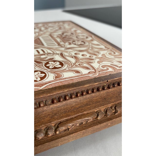 Wood Wooden and Earthenware Trivet with Brown and Cream Tiles, France, 1920s For Sale - Image 7 of 11