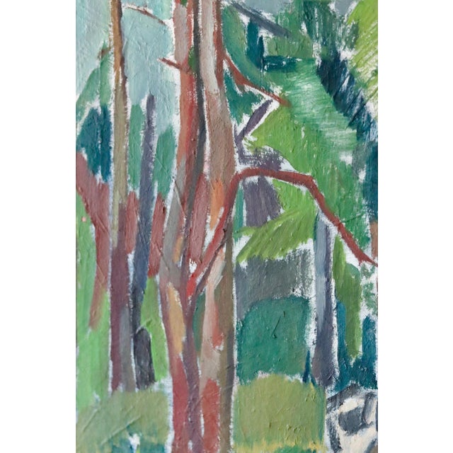 Sven Hamlet – "Öjersjö", 1952 An evocative oil painting on canvas capturing a serene forest landscape, painted and signed...