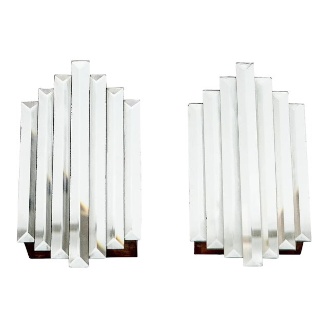 1960s Mirrored Art Deco-Style Sconces- A Pair For Sale