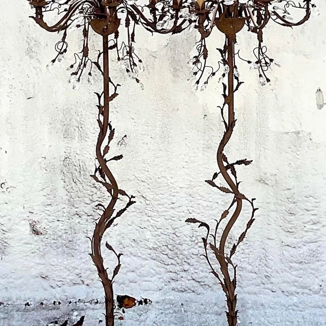 Vintage Boho Patinated Crystal Teardrop Floor Chandelier Lamps - a Pair For Sale - Image 10 of 12