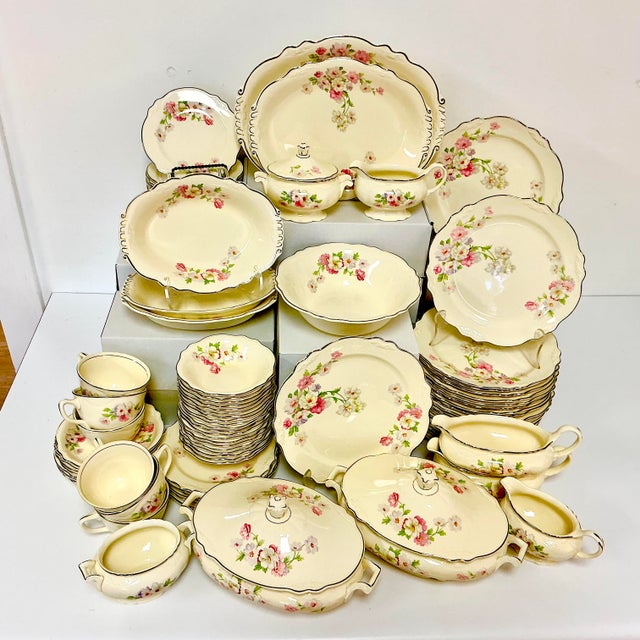 Ceramic 1934 Vintage Hollywood Regency Boho Chic Virginia Rose Dinnerware - Set of 100, Buffet Service for 20 For Sale - Image 7 of 18