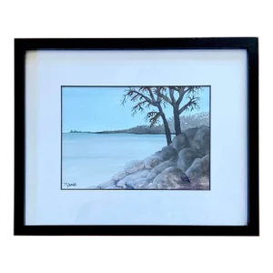 Fort Sheridan Beach Lake Michigan - Original Watercolor Painting, Framed