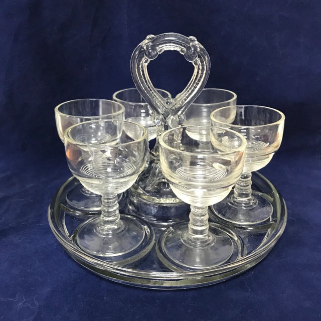 Glass 1880s Ribbed Glasses on Serving Tray - Set of 7 For Sale - Image 7 of 7