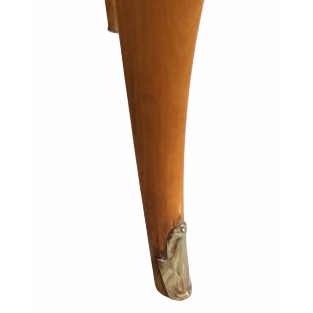 1950s Velvet Stool with Shaped Legs and Brass End Caps, Italy, 1950s For Sale - Image 5 of 8