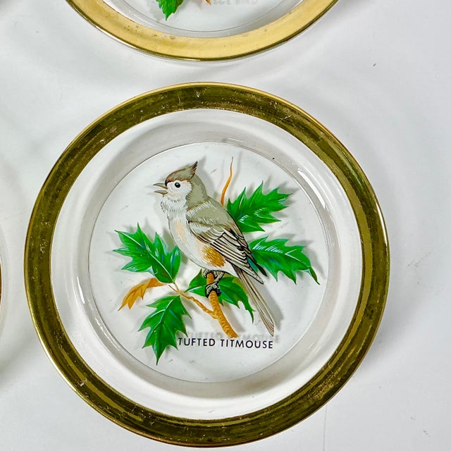 Glass 1980s Vintage Chippendale Hollywood Regency Crystal Coasters With Birds - Set of 4 For Sale - Image 7 of 11