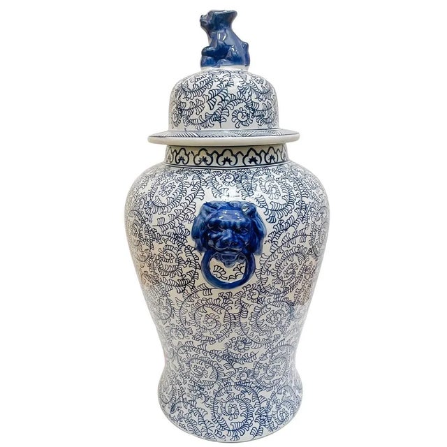 2020s Large Blue & White Double Happiness Temple Ginger Jars - a Pair For Sale - Image 5 of 9
