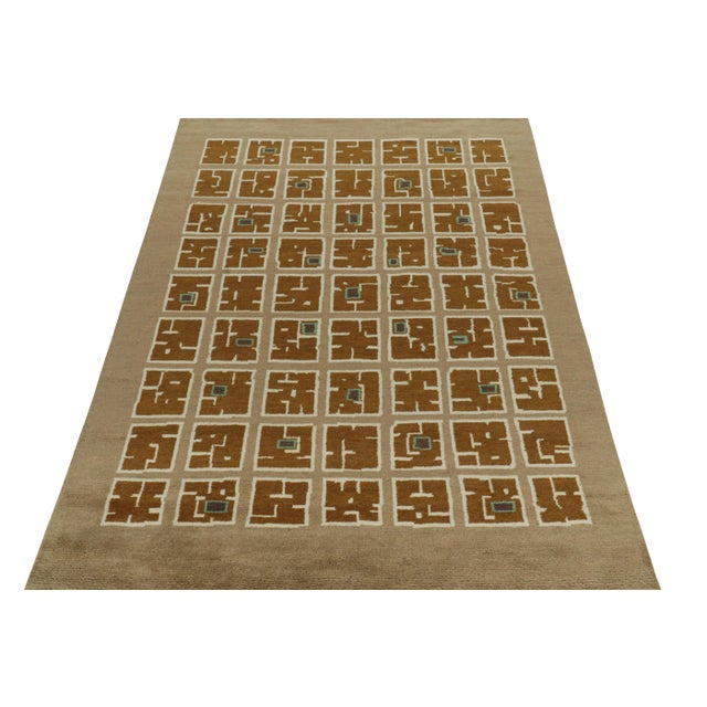 2010s Rug & Kilim’s French Art Deco Style Rug in Beige With Brown Square Patterns For Sale - Image 5 of 7