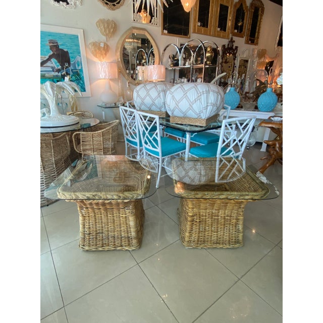 Hollywood Regency Vintage Wicker Works Braided Side End Tables New Glass Top -A Pair For Sale - Image 3 of 11
