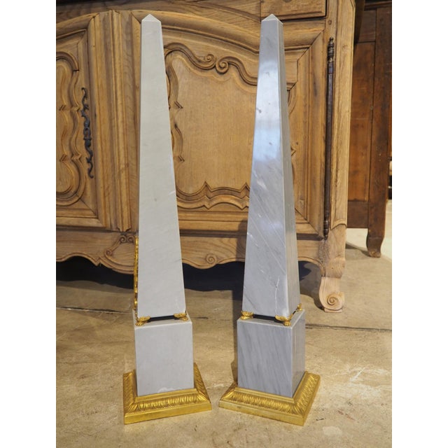 Pair of French Empire Style Blue Turquin Marble Obelisks, Early 1900s For Sale - Image 15 of 18