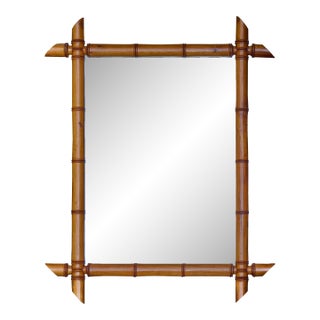 French Faux Bamboo Walnut Mirror with Pierced Corners, circa 1900 For Sale