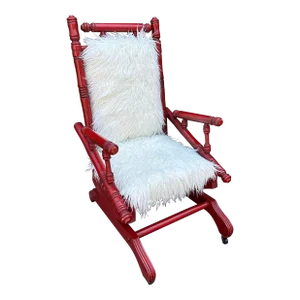 Antique Red Spindle Rocker W White Flokati Seat