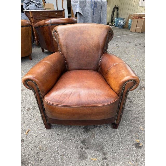 Animal Skin Pair of French Leather Club Chairs For Sale - Image 7 of 14