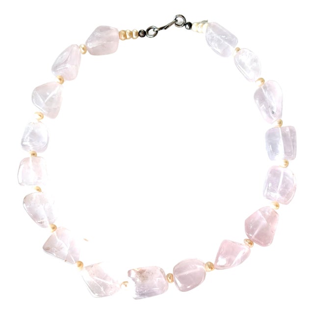 Chunky Rose Quartz Beaded Necklace With Sterling Silver Clasp For Sale
