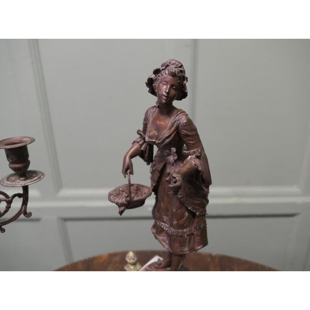 19th Century French Bronze Clock and Garniture For Sale - Image 6 of 9