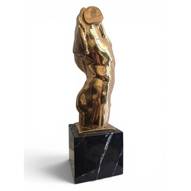 Metal Italian Artist, Gilt Bronze Male Torso on Black Marble Base, 1950s, Bronze For Sale - Image 7 of 13